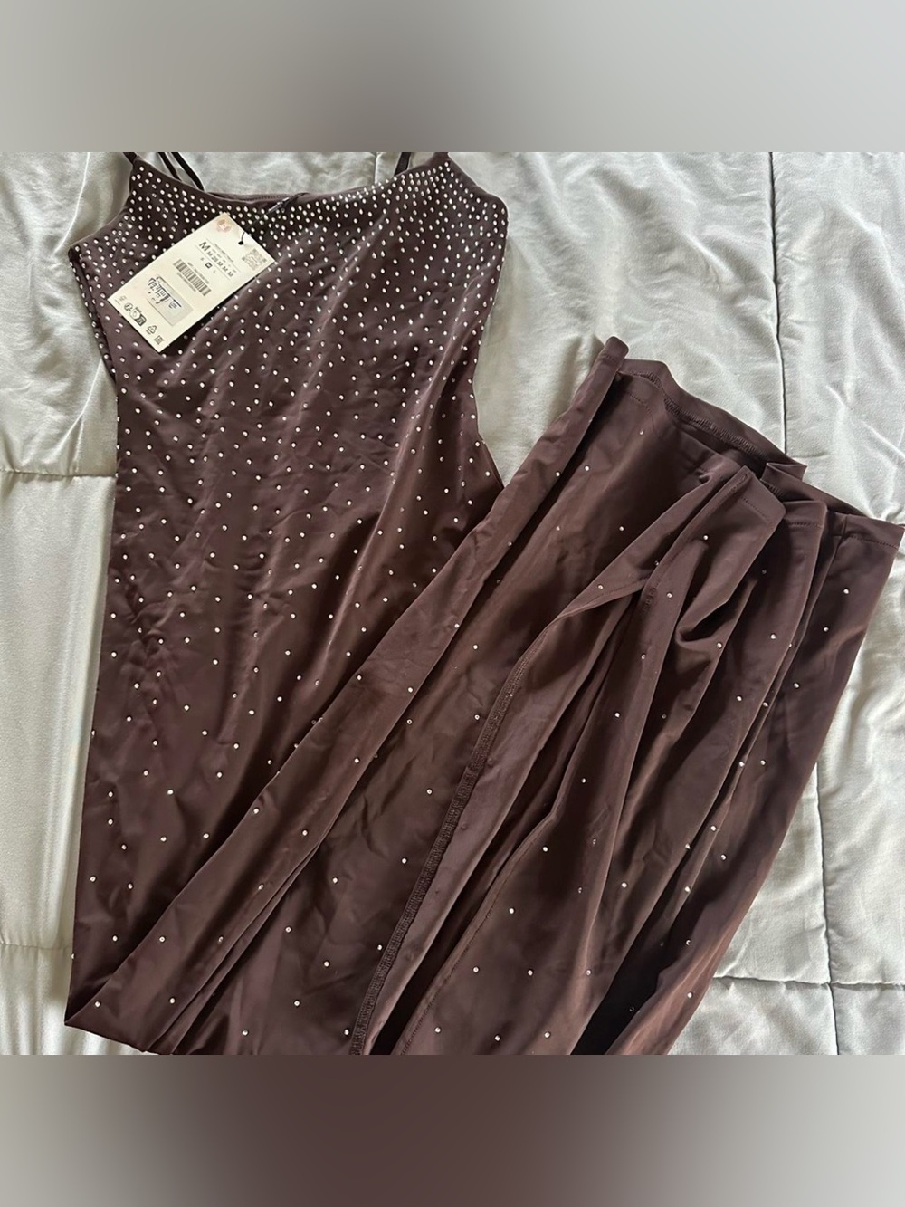 Zara Brown Maxi Rhinestone Dress